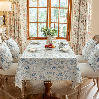 VClife Table Cloth Blue and White Table Cloth Rectangle Tablecloth Rustic by VCLIFE