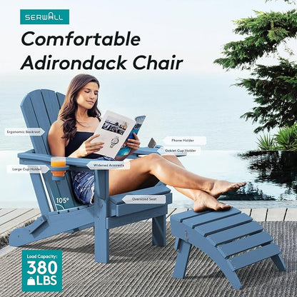 SERWALL Folding Adirondack Chair, HDPE Adirondack Chairs Set of 2, Plastic - Image 5