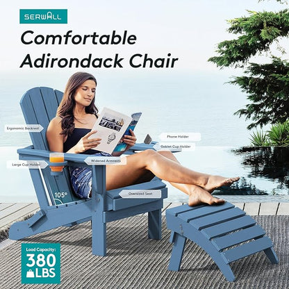 SERWALL Folding Adirondack Chair, HDPE Adirondack Chairs Set of 4, Plastic - Image 5