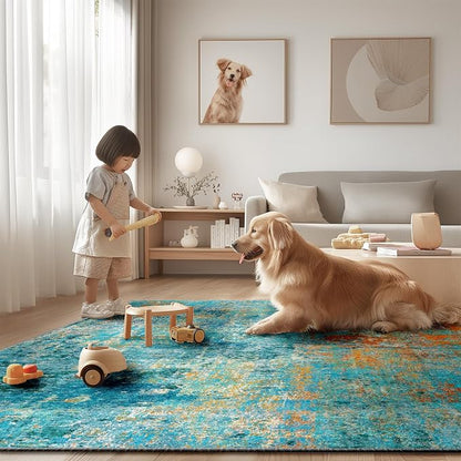 RELEANY Washable Area Rugs 9'x12' Non-Slip Modern Abstract Soft - Image 8