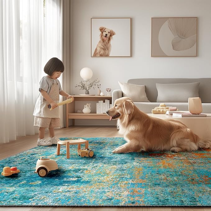 RELEANY Washable Area Rugs 8'x10' Non-Slip Modern Abstract Soft - Image 8