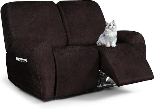 ANARACHON Leather Look Loveseat Recliner Cover, 6-Pieces Stretch Dual Recliner by ANARACHON