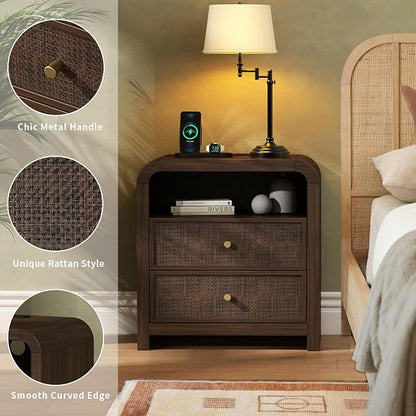 Oak&Sparrow Rattan Nightstand Set of 2, 23.6'' Rattan End Table - Image 7