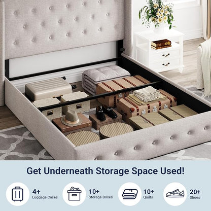 Allewie Queen Size Lift Up Storage Bed, Button Tufted Headboard - Image 5