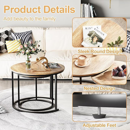 Garden 4 you Nesting Coffee Table, 23.6" Round Coffee Table Set of 2, Wooden - Image 4