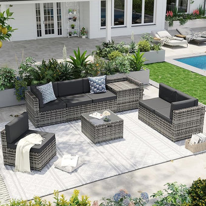 Aoxun 8-Piece Patio Furniture Set, Wicker Outdoor Sectional Sofa by Aoxun