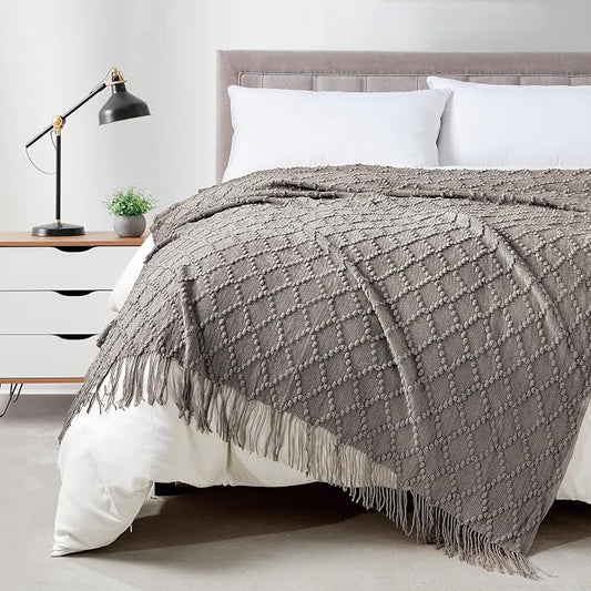 BOURINA Dark Grey Throw Blanket 50 x70 Inches Jacquard Argyle Throw Textured by BOURINA