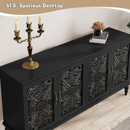 ARTPOWER 61.8" Hollow Carved Wood Accent Cabinet - Image 3