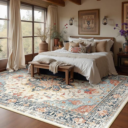 RELEANY Area Rugs 10'x14' Washable Non-Slip, Floral Vintage Distress Print - Image 3