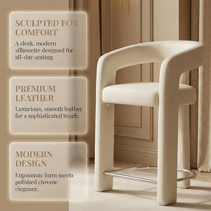 HNY 26 Inch Velvet Modern Tall Barrel Bar Stools Set of 2, Upholstered Barstools - Image 5