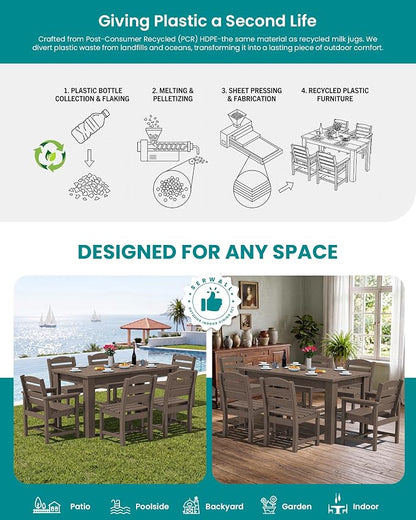 SERWALL HDPE Dining Set for 8: 2 Umbrella Hole Tables + 8 Chairs. Includes 8 - Image 6