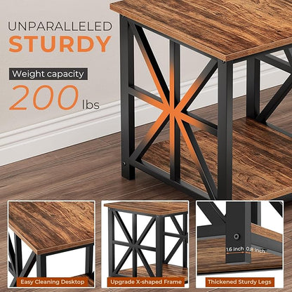 GreenForest End Table with 2-Tier Storage Shelf, 19.7 inch Side Table - Image 4