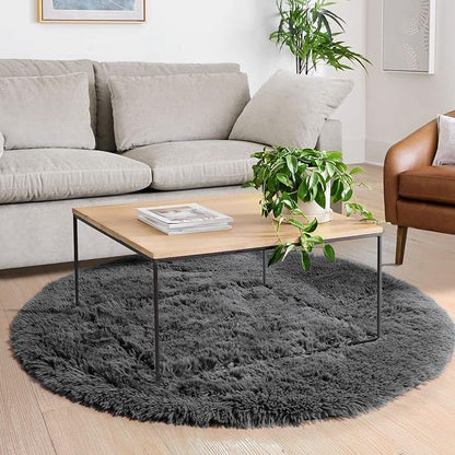 Grey Round Rugs 5Ft for Living Room Bedroom Aesthetic, Fluffy Fuzzy Shag Shaggy - Image 7