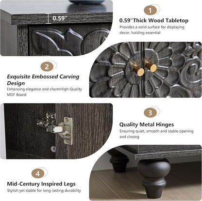 weselon Accent Cabinet with 2 Doors, Classic Carved Storage Sideboard Buffet - Image 5