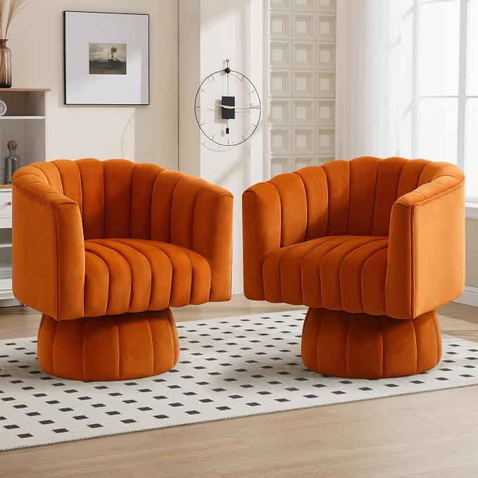 Swivel Accent Barrel Chair Set of 2- Cute Comfy Small Round 360° Arm Chair by YUUIJOAA