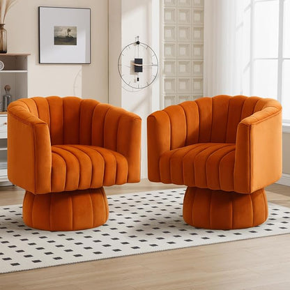 Swivel Accent Barrel Chair Set of 2- Cute Comfy Small Round 360° Arm Chair by YUUIJOAA