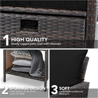 LEVELEVE Balcony Furniture 5 Piece Patio Conversation Set, PE Wicker Rattan - Image 7