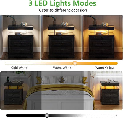 HNEBC Night Stand Set 2 with Gun Drawers, Farmhouse Nightstand with Charging - Image 5