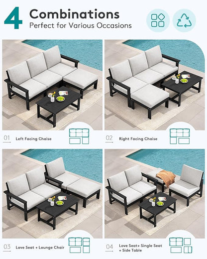 SERWALL Outdoor Sectional Sofa Set, 5-piece Outdoor Modula Couch Set - Image 5