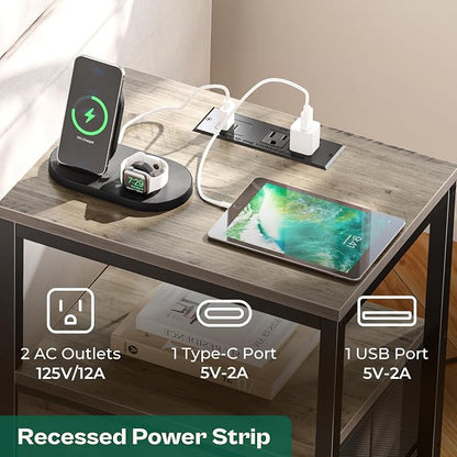 Huuger Nightstand with Charging Station, 27.6 Inch End Table Bedside Table with - Image 4