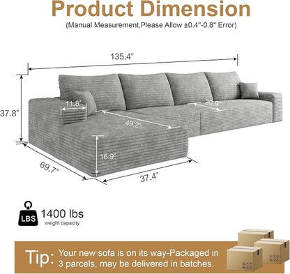 AUGOP 136" Sectional Couches for Living Room Modern Modular Sofa - Image 2
