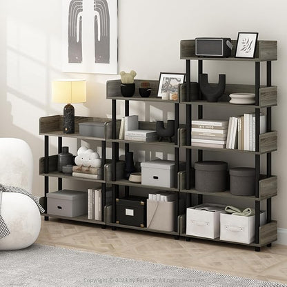 Furinno Turn-N-Tube 5-Tier Toolless Display Rack, French Oak/Black - Image 2