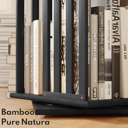 YOWOS Rotating Bookshelf Tower, 360° Display Spinning Bookcase, Bamboo - Image 4