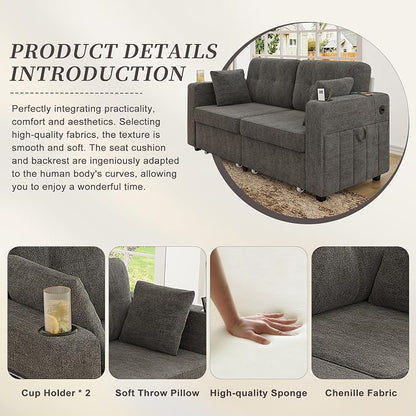 67" Small Loveseat Couch with Storage, USB Charging and Cup Holder, Space - Image 6