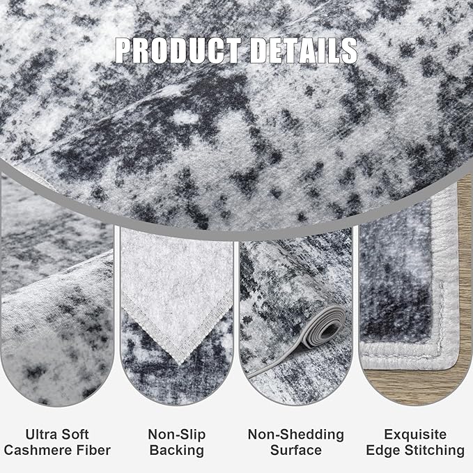 2'x5'Runner Rug Washable Rug: Modern Abstract Soft Thin Runner Rug Dark Black - Image 6