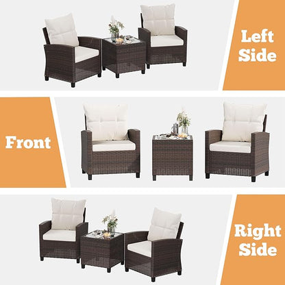 Shintenchi 3 Pieces Patio Furniture Set, PE Rattan Wicker 3 Pcs Patio Set - Image 4