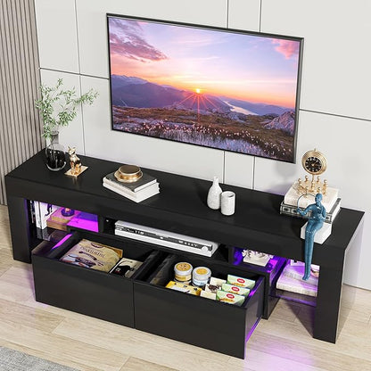 JUMMICO TV Stand, Modern Lighting TV Cabinet Entertainment Center Media and - Image 6