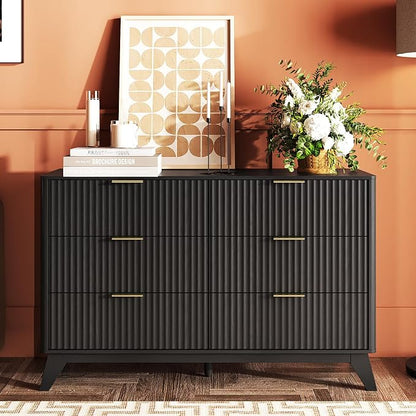VINGLI Black Fluted 6 Drawer Dresser - Image 8