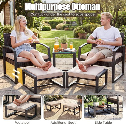 Tangkula 5 Pieces Wicker Patio Conversation Set, Outdoor PE Rattan Chair - Image 5