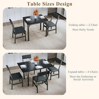 HUAHUU Dining Table Set for 4, Extendable Kitchen Table Cushion Chairs Set of 4 - Image 3