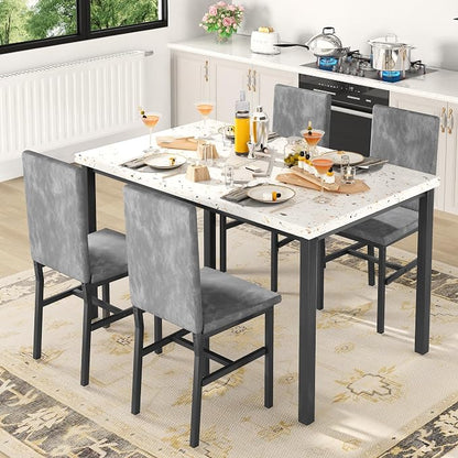 AWQM 5 Piece Dining Table Set for 4, Faux Marble Kitchen Table and Chairs for 4 - Image 3