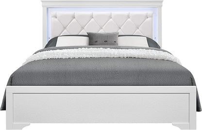 Overstock Global Furniture USA Pompei Metallic White Queen Bed w/LED Light - Image 4