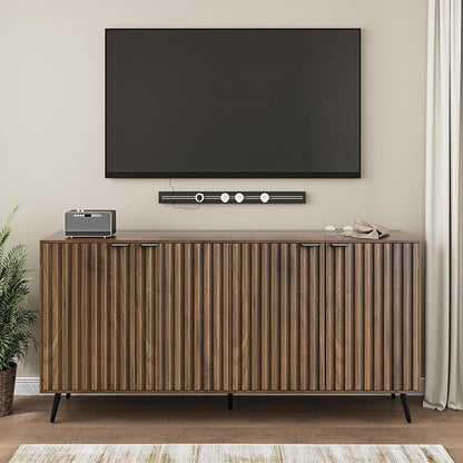 Smuxee 63" Fluted Sideboard Cabinet, Freestanding Walnut Buffet Cabinet - Image 9