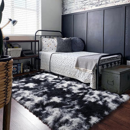 PAGISOFE Black White Rugs for Living Room 6x9, Shag Fuzzy Fluffy Rugs for - Image 7