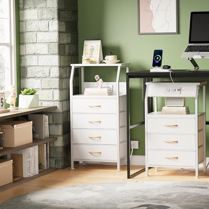 Furnulem Night Stand with Charging Station, Dresser with PVC & Fabric Drawers - Image 5