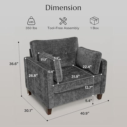 Luxury Oversized Accent Chair Set of 2, 40.9" Upholstered Piping Single - Image 2