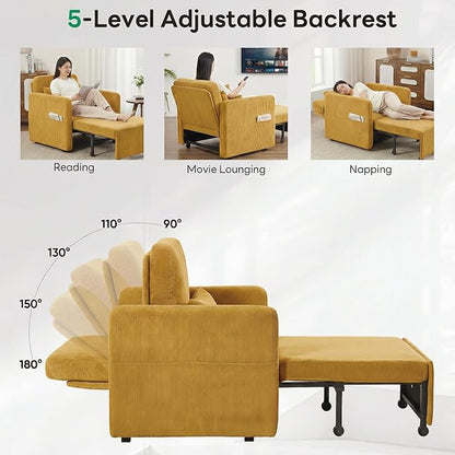 Iroomy 5-Level Adjustable Convertible Sleeper Chair, 3-in-1 Corduroy Pull Out - Image 5