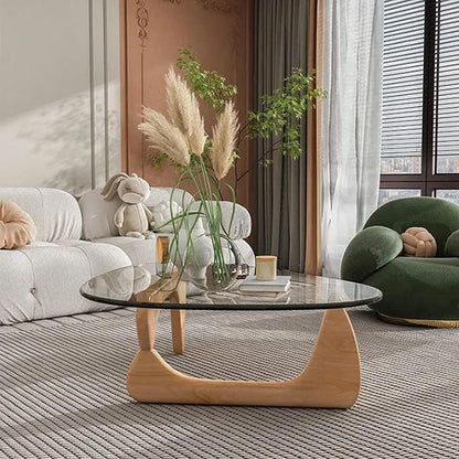 EASYSOUL Modern Glass Coffee Table, 32.68W x 22.44L x 15.75H in, Abstract Round by EASYSOUL