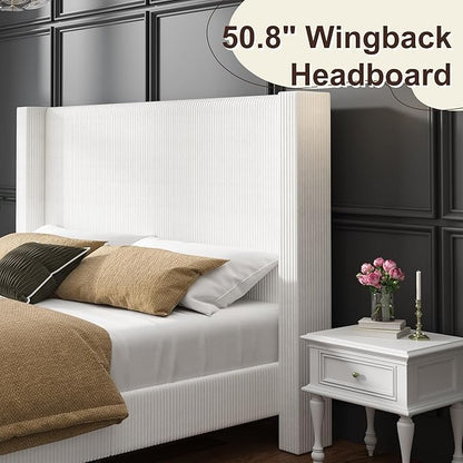 HOWE King Size Bed Frame with 50.8" Tall Wingback Headboard, Modern Corduroy - Image 5