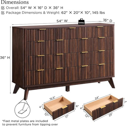 T4TREAM Fluted 9 Drawers Dresser, Curved Profile Design, Dresser TV Stand - Image 2
