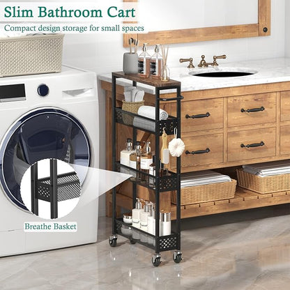 XYZLVSI Slim Storage Cart 4 Tier Narrow Kitchen Rolling Cart on Wheels - Image 3