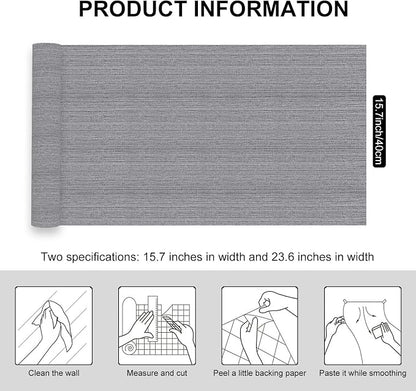Grasscloth Peel and Stick Wallpaper Faux Weave Grey Contact Paper Modern - Image 2