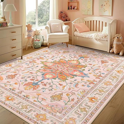 RELEANY Area Rugs 8'x10' Washable Non-Slip, Floral Vintage Distress Print - Image 3