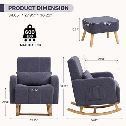 HCHAIRH Rocking Chair with Ottoman, Upholstered Glider Rocker with High - Image 2