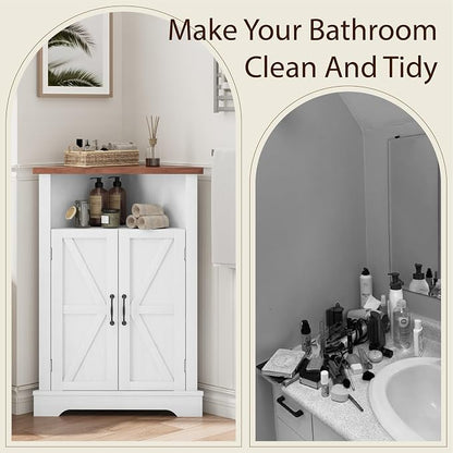 Smuxee Bathroom Corner Storage Cabinet, Farmhouse Floor Corner Cabinet - Image 7