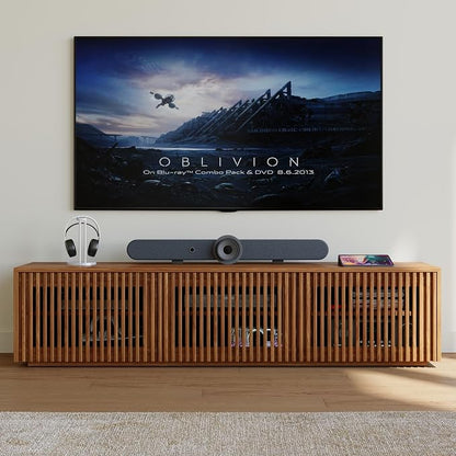 POVISON Full Assembled Mid Century Modern TV Stand, Wood Slatted Media Console - Image 8